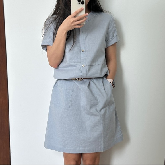 NWT Small Pastel Blue Felicity Linen Button-Front Shirt Dress Grae Cove - Picture 2 of 5